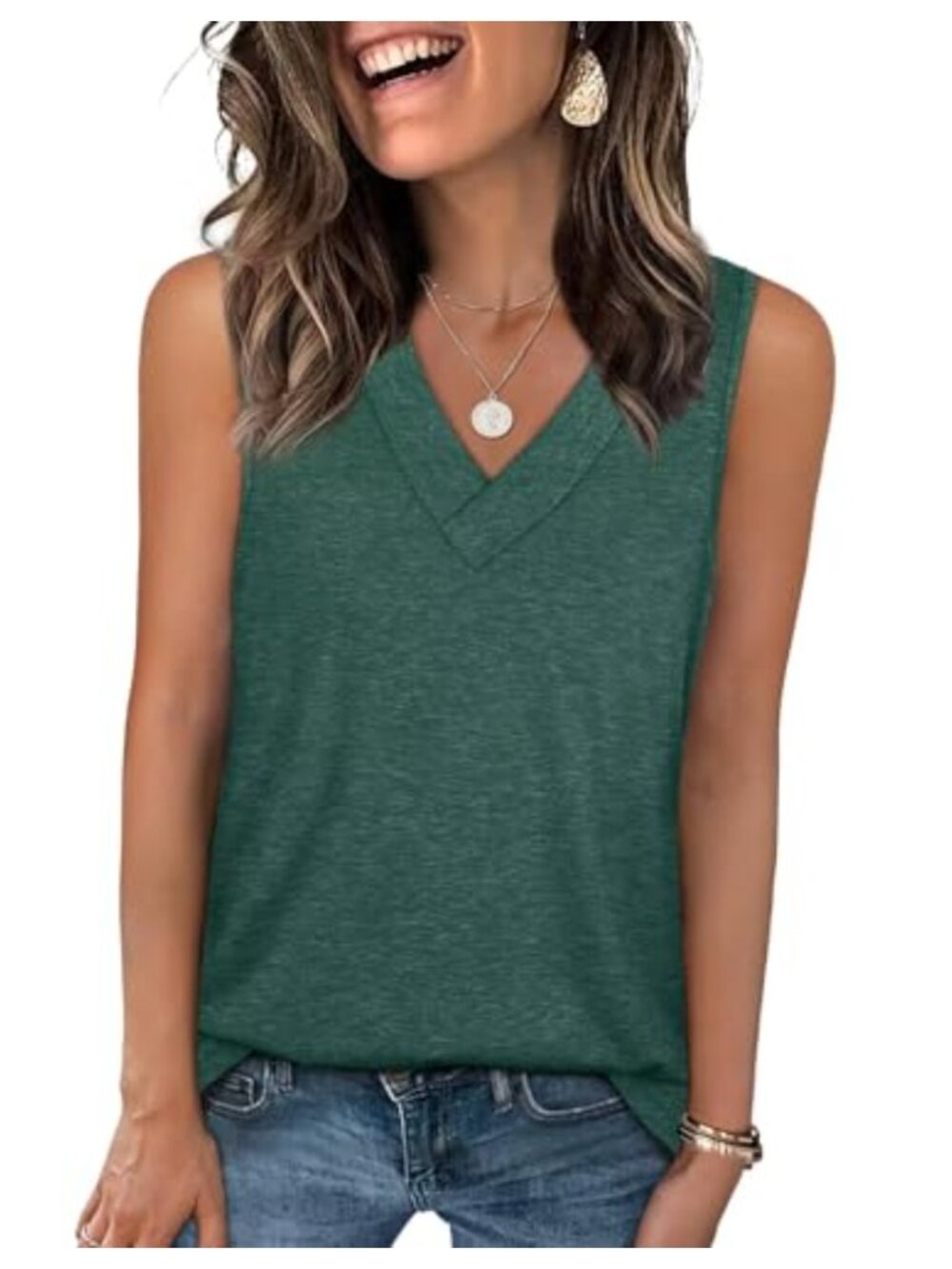 Women's V Neck Loose Fit Sleeveless Tank Top Summer Casual Tee